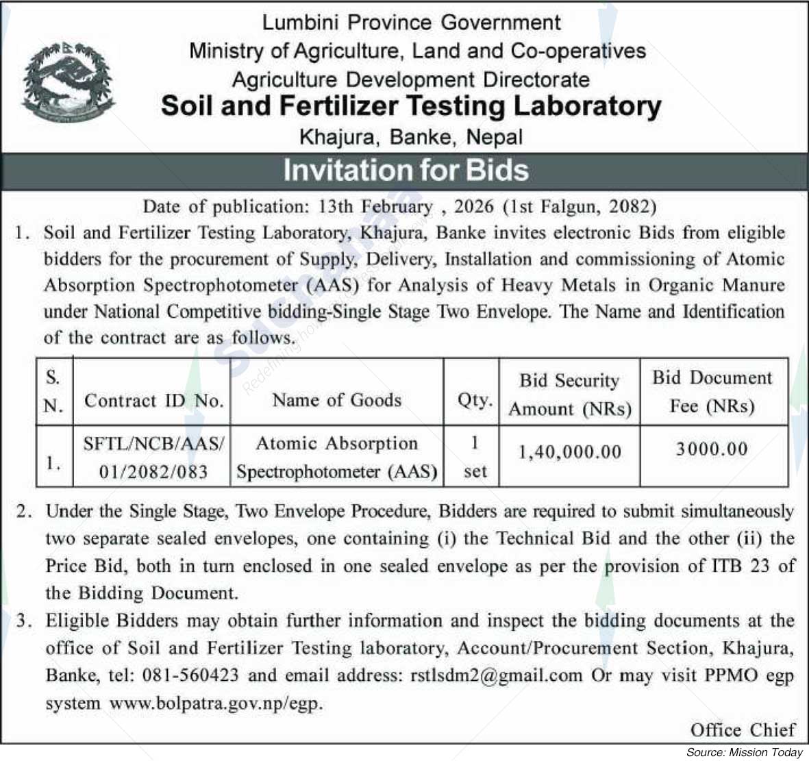 Soil and Fertilizer Testing Laboratory, Banke