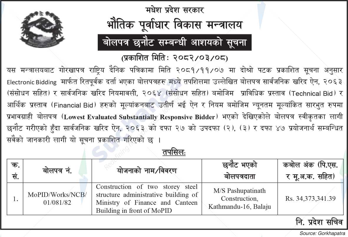 Ministry of Physical Infrastructure Development, Bagmati