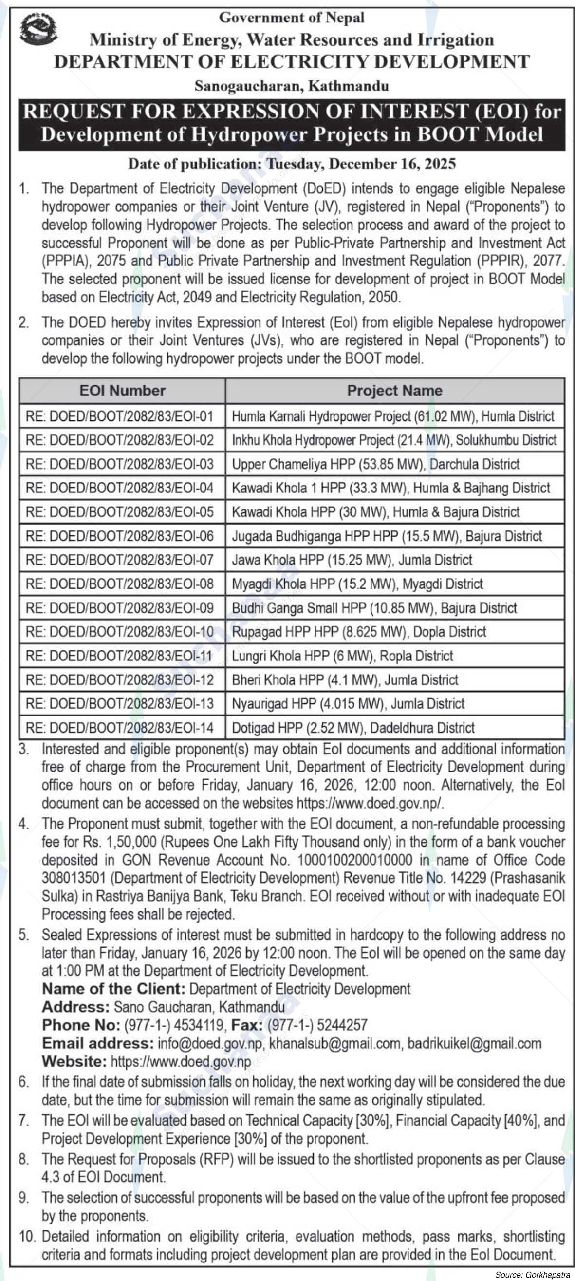 Department of Electricity Development