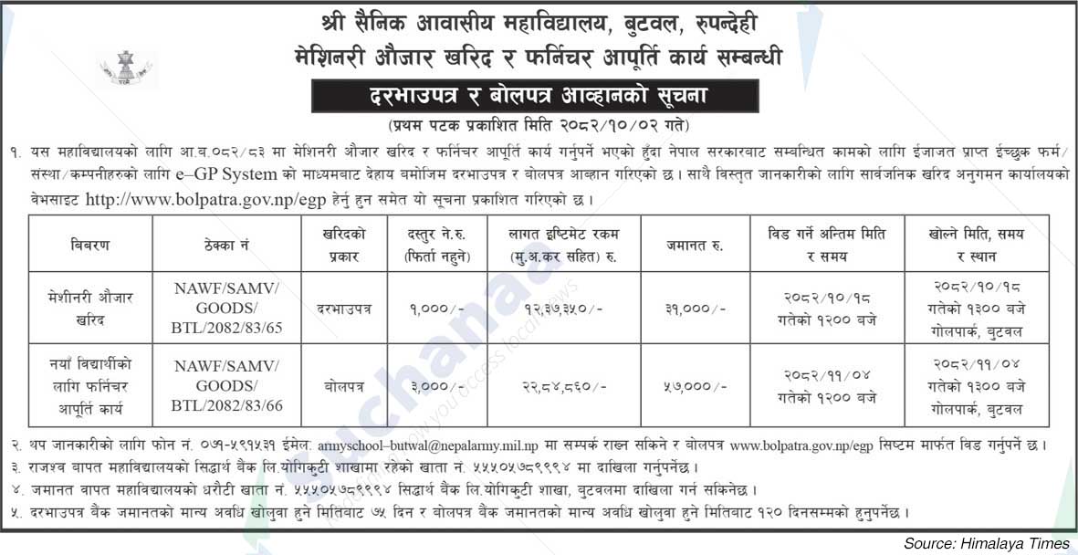 Shree Sainik Awasiya Mahavidyalaya, Butwal, Rupandehi