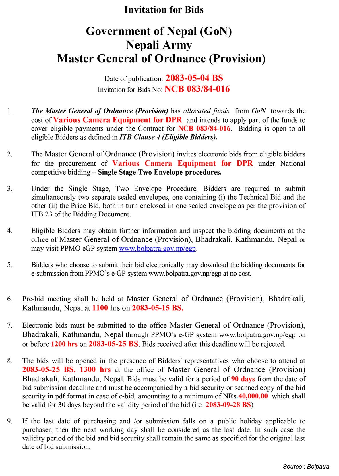 Master General of Ordnance (Provision)