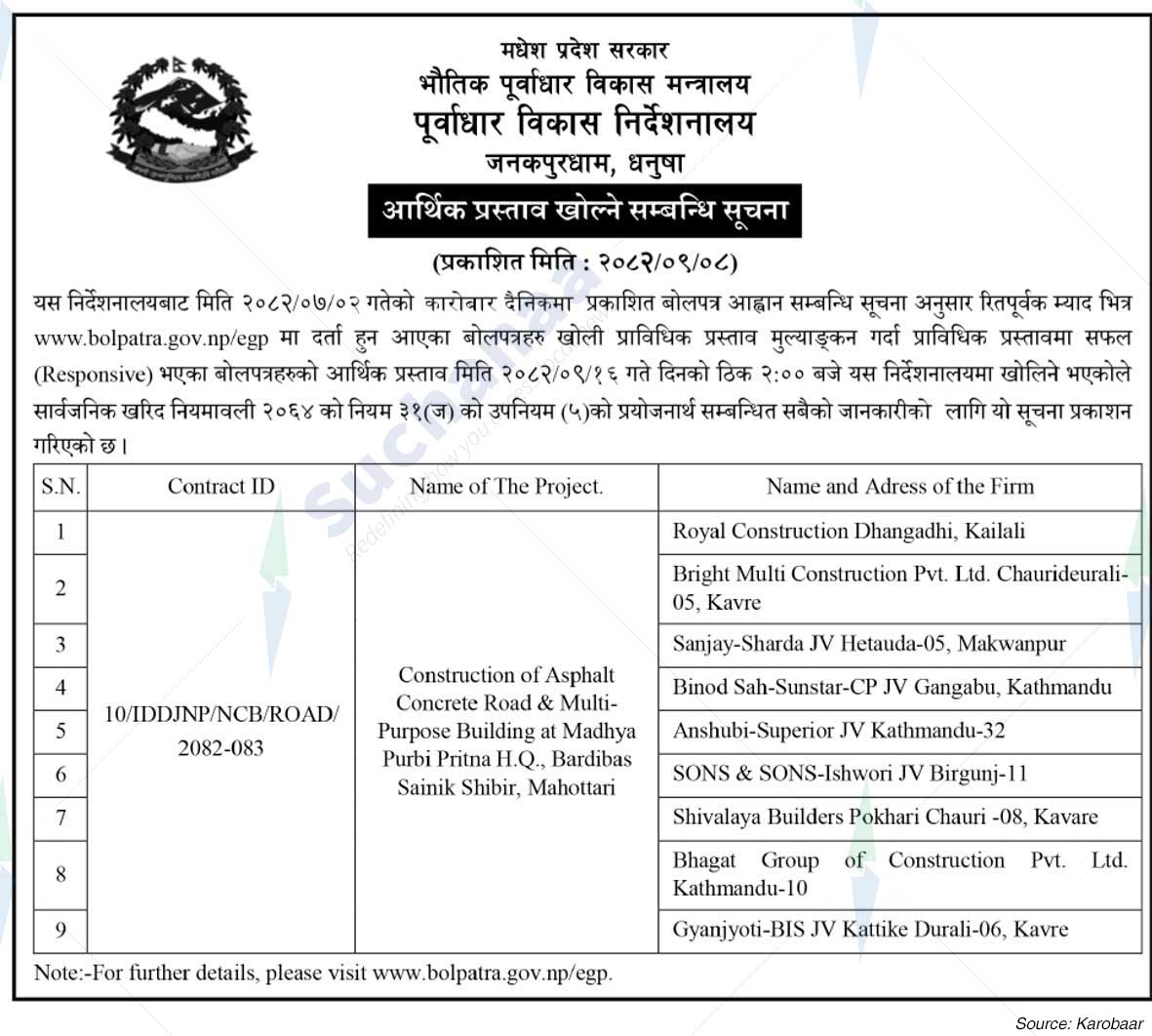 Directorate of Infrastructure Development Janakpurdham, Dhanusha