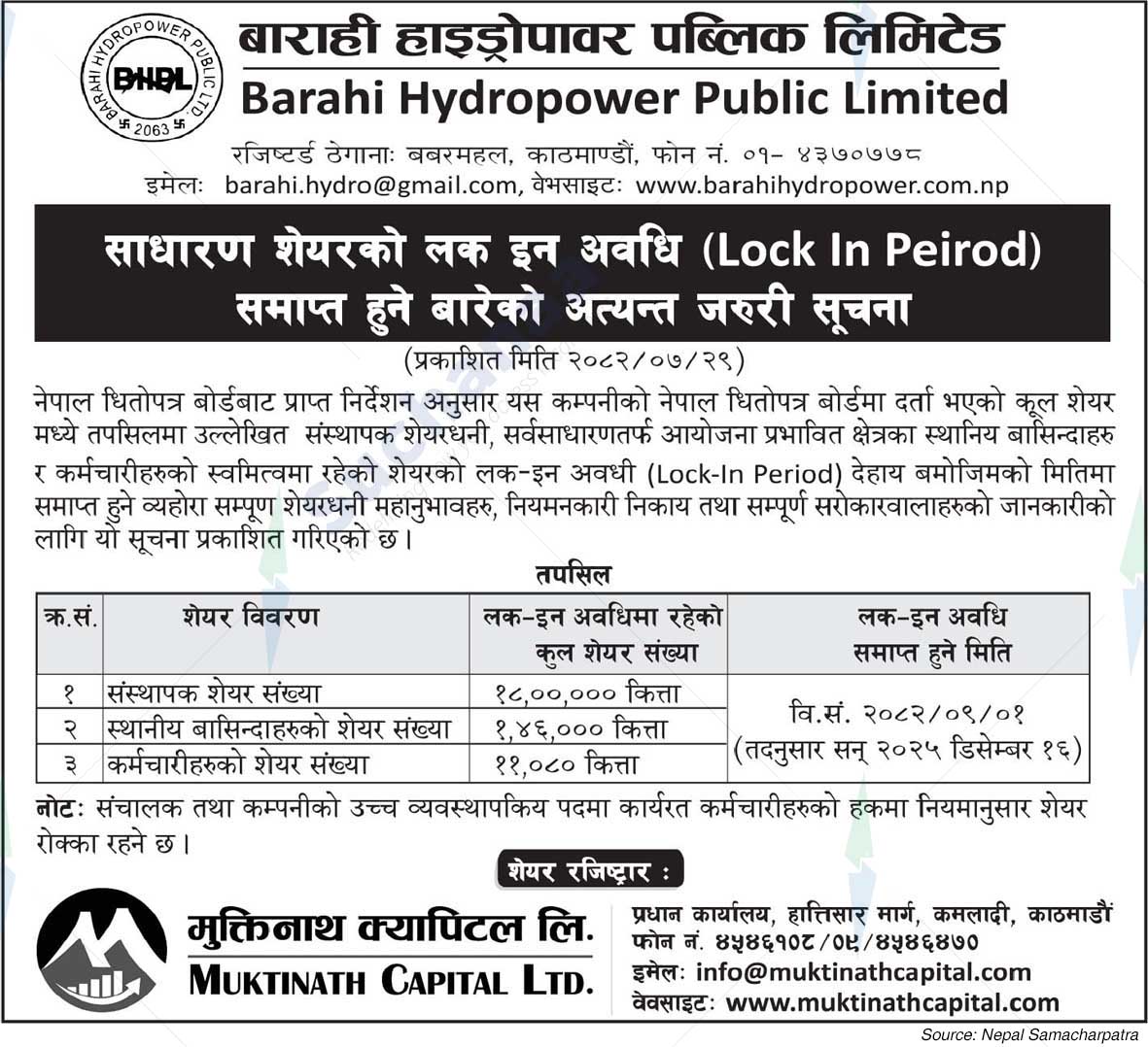 Barahi Hydropower Public Limited (BHPL)