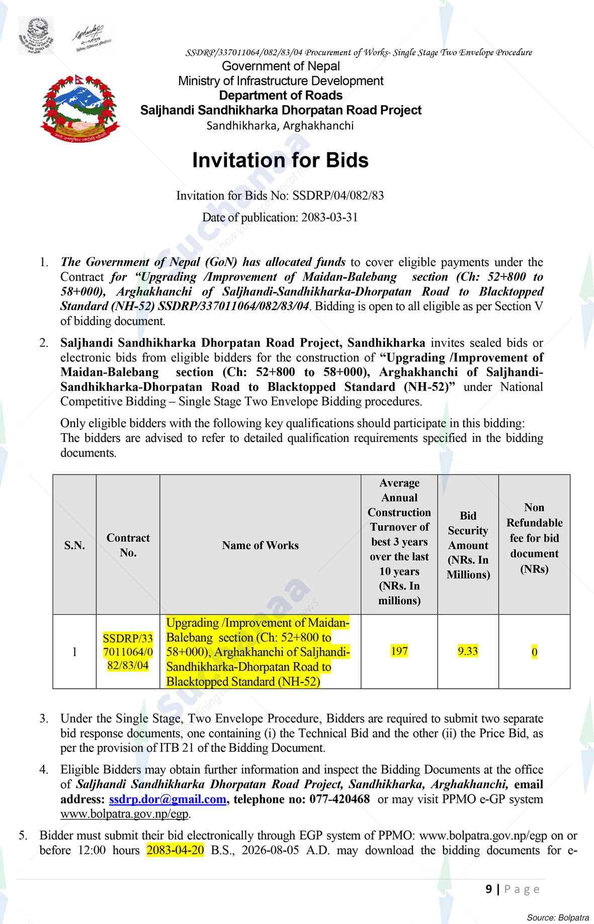 Saljhandi Sandhikharka Dhorpatan Road Project