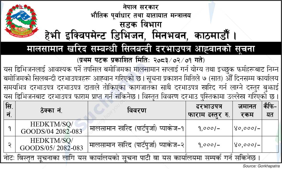 Heavy Equipment Division, Minbhavan, Kathmandu