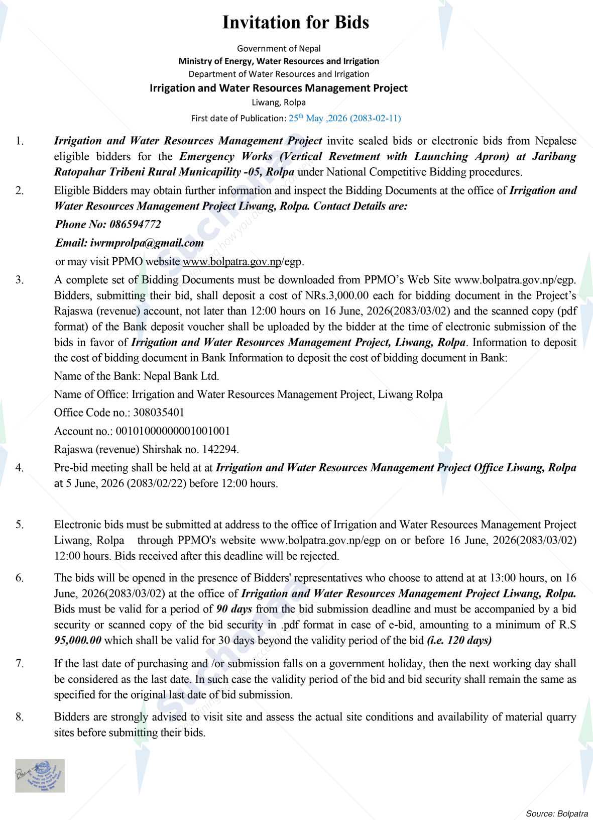 Irrigation and Water Resource Management Project, Rolpa