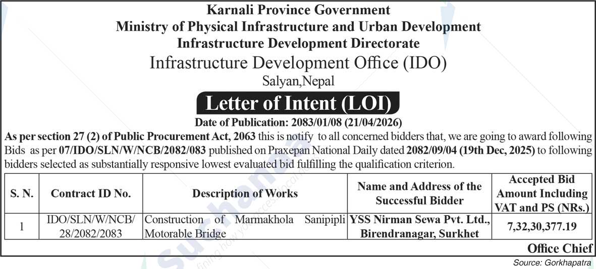 Infrastructure Development Office (IDO), Salyan