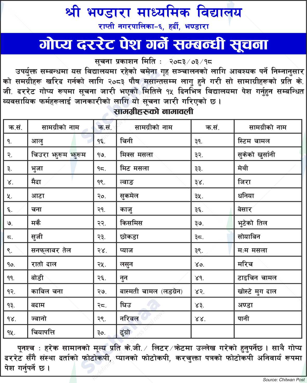 Shree Bhandara Secondary School