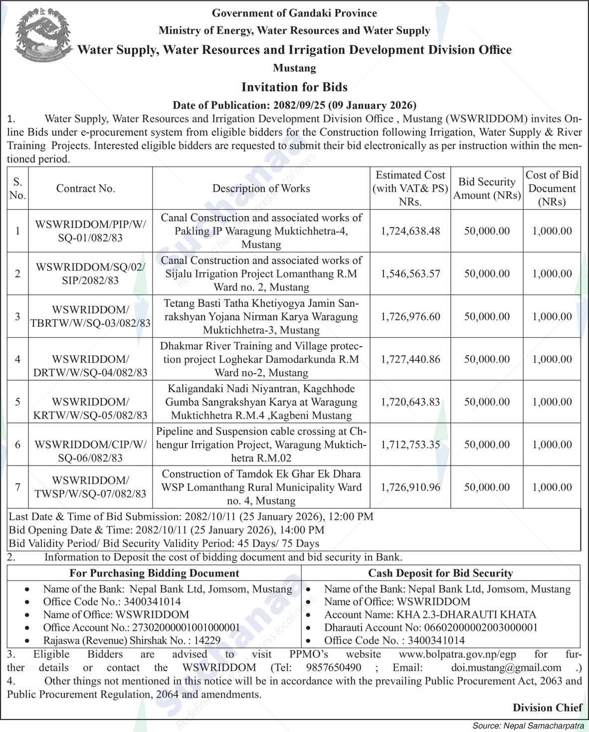 Water Supply, Water Resources and Irrigation Development Division Office, Mustang