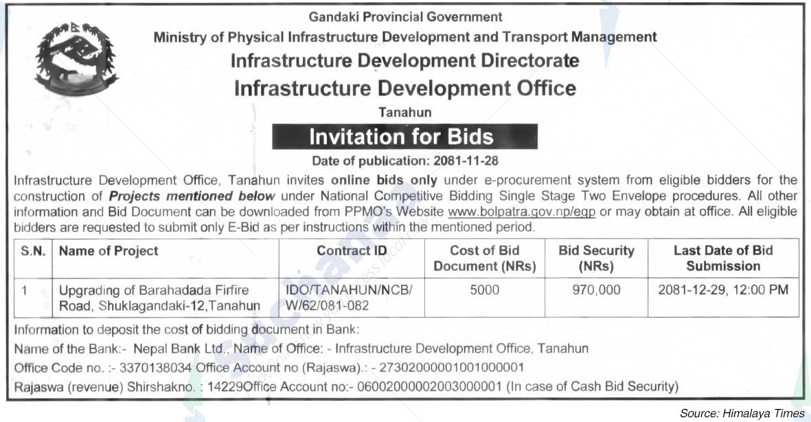 Infrastructure Development Office, Tanahu
