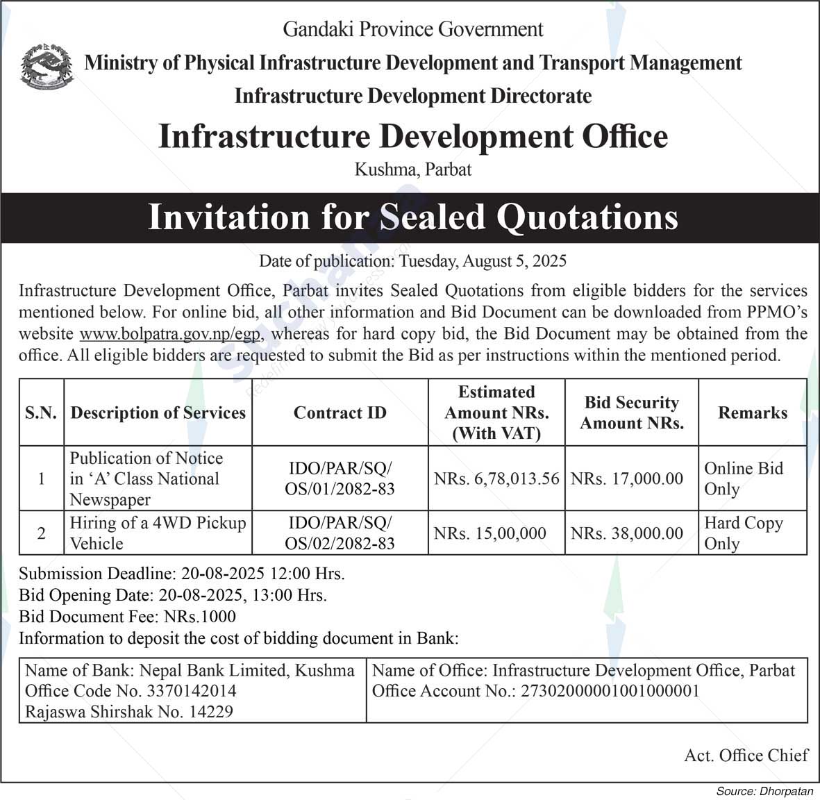 Infrastructure Development Office, Kushma