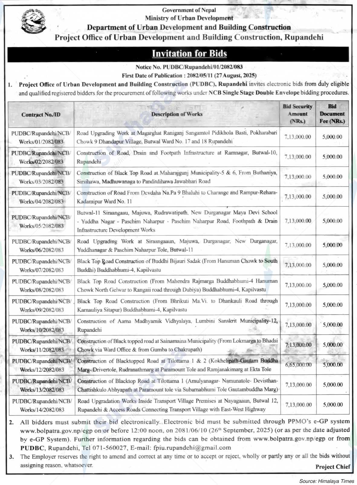 Project Office of Urban Development and Building Construction, Rupandehi