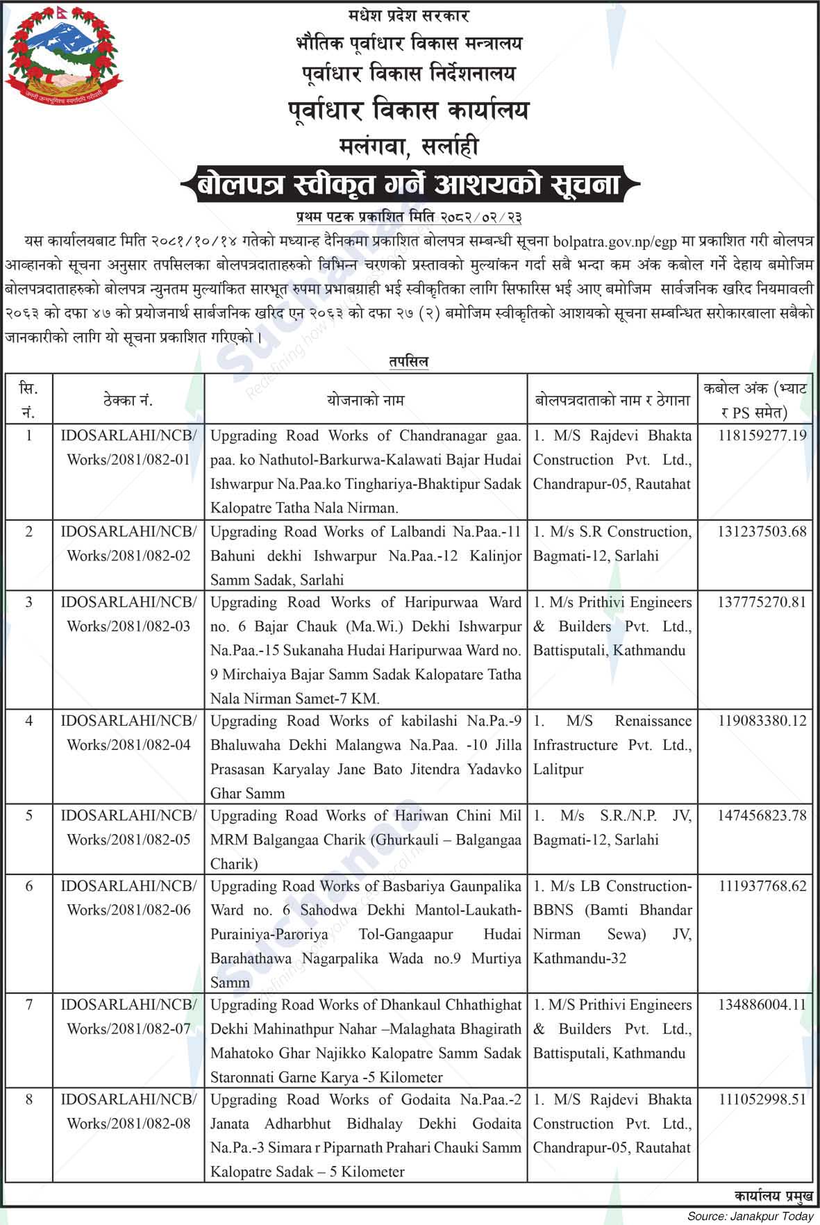 Infrastructure Development Office, Sarlahi