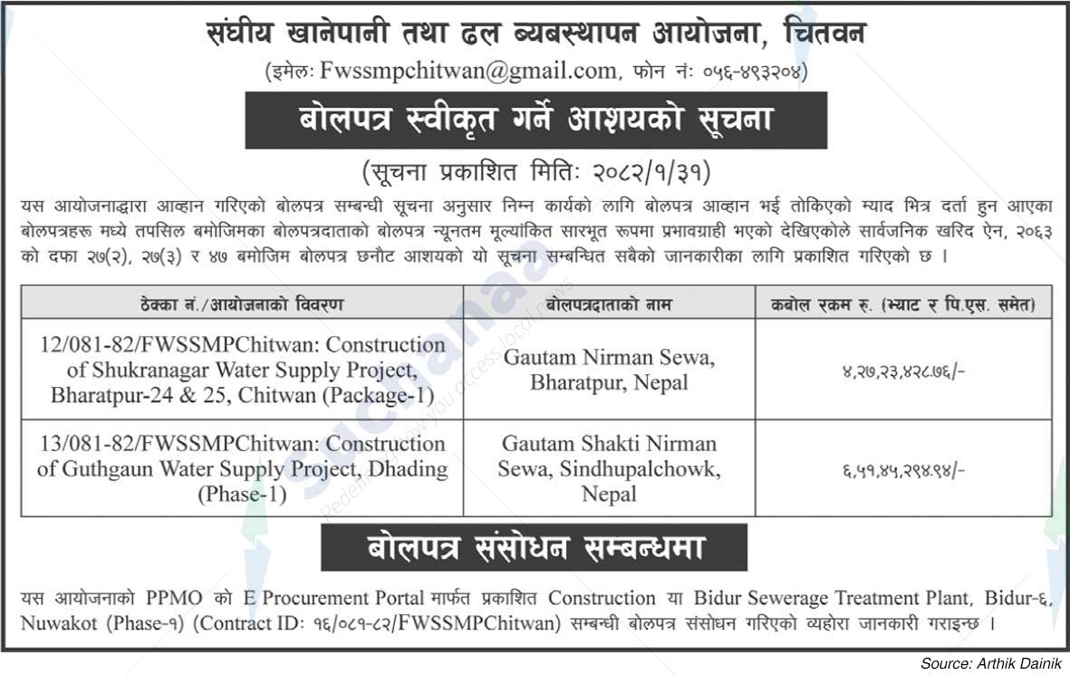 Federal Water and Sewerage Management Project, Chitwan