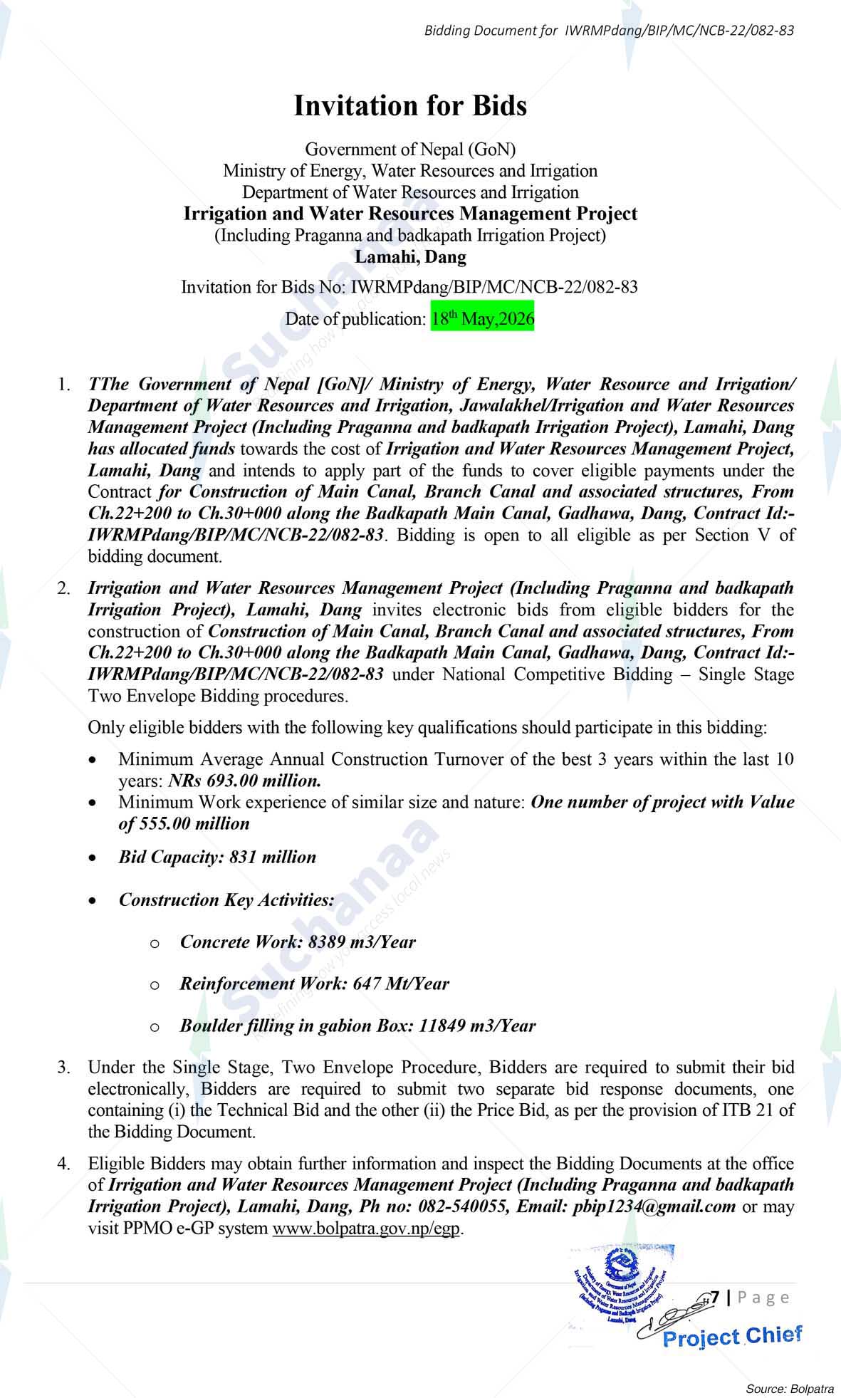 Irrigation and Water Resources Management Project (IWRMP), Dang