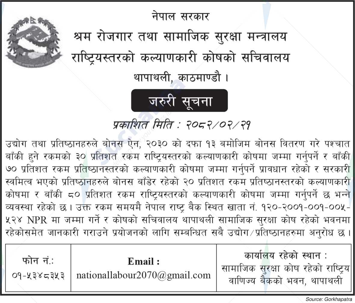 Secretariat of the National Level Welfare Fund, Thapathali