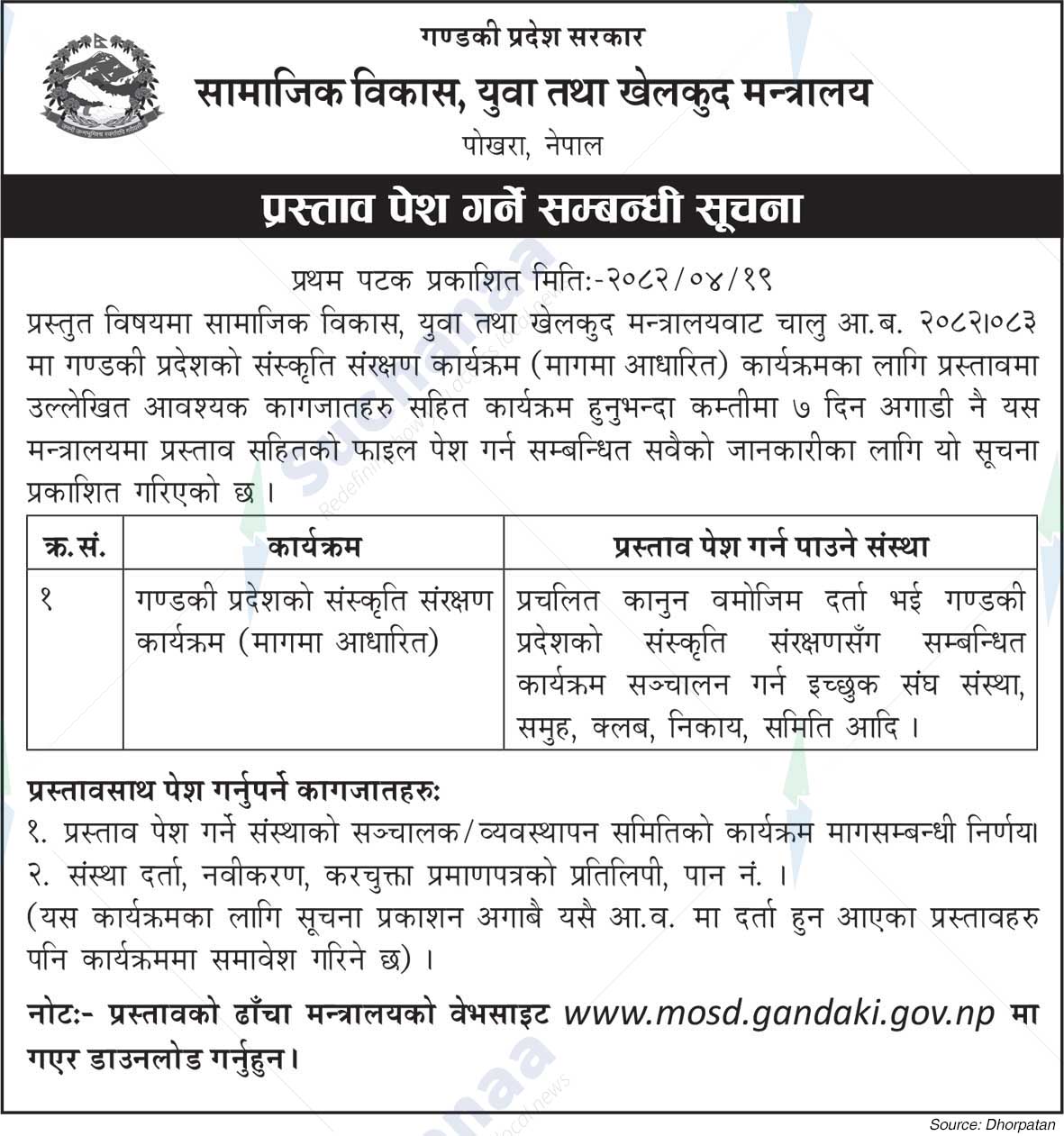 Ministry of Social Development, Youth and Sports, Gandaki
