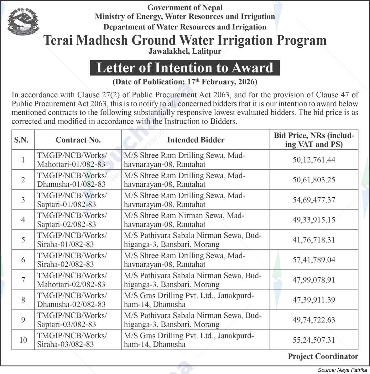 Terai Madhesh Groundwater Irrigation Program, Jawalakhel