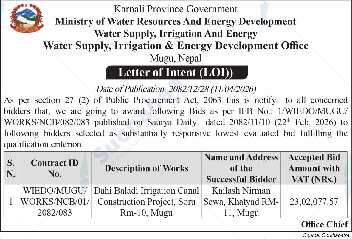 Water Supply, Irrigation & Energy Development Office, Mugu