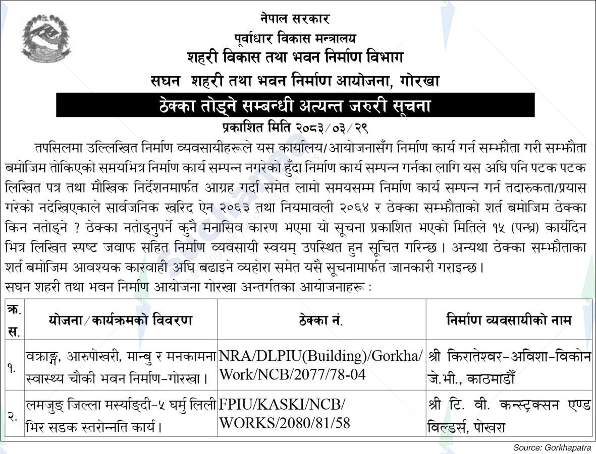 Project Office of  Urban and Building Construction Project, Gorkha
