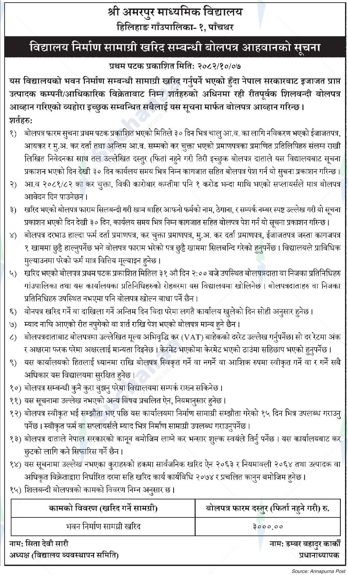 Shree Amarpur Secondary School, Panchthar