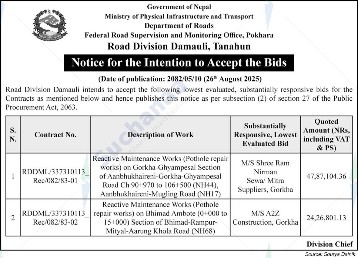 Road Division Damauli, Tanahun
