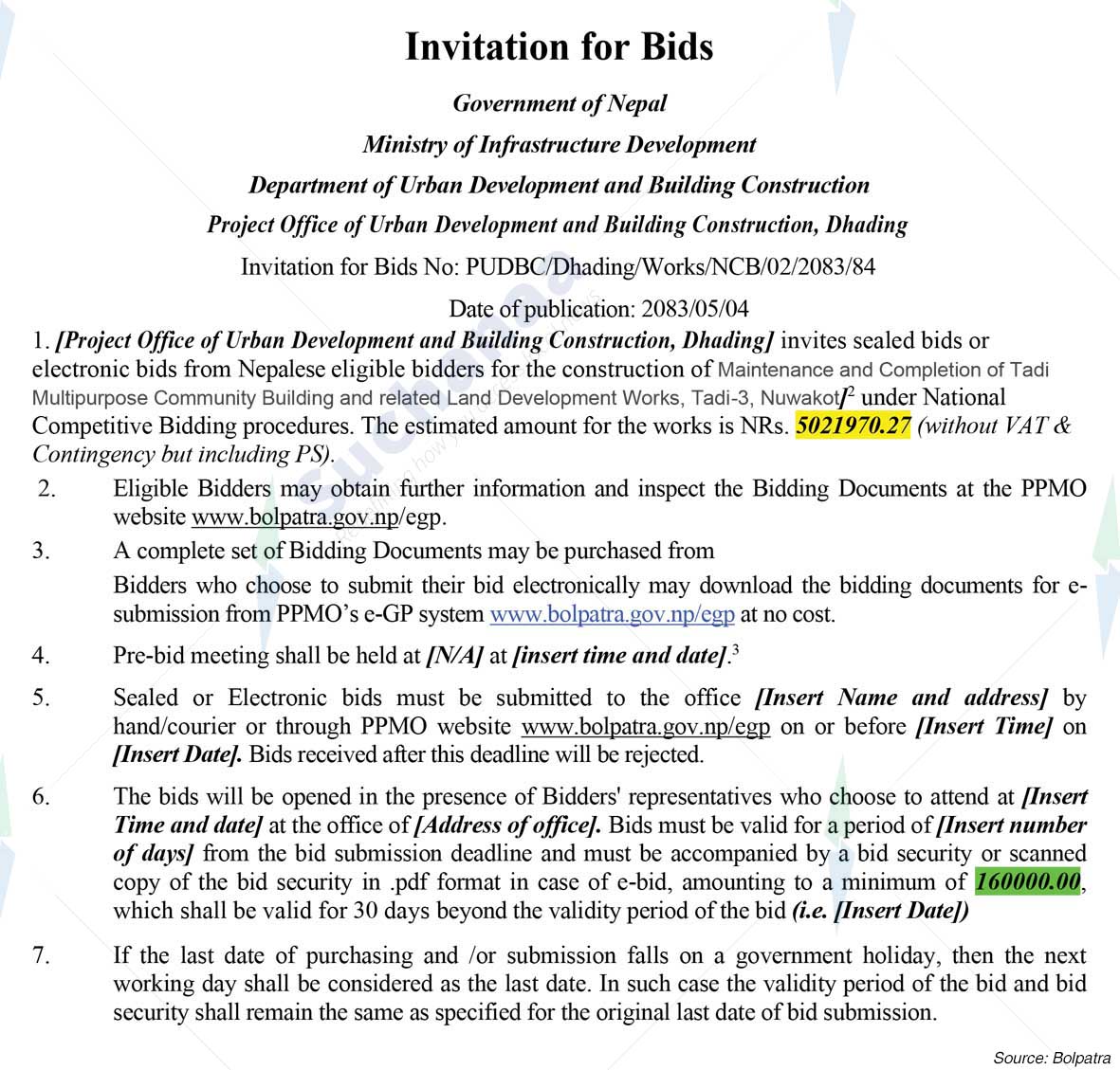 Project Office of Urban Development and Building Construction, Dhading