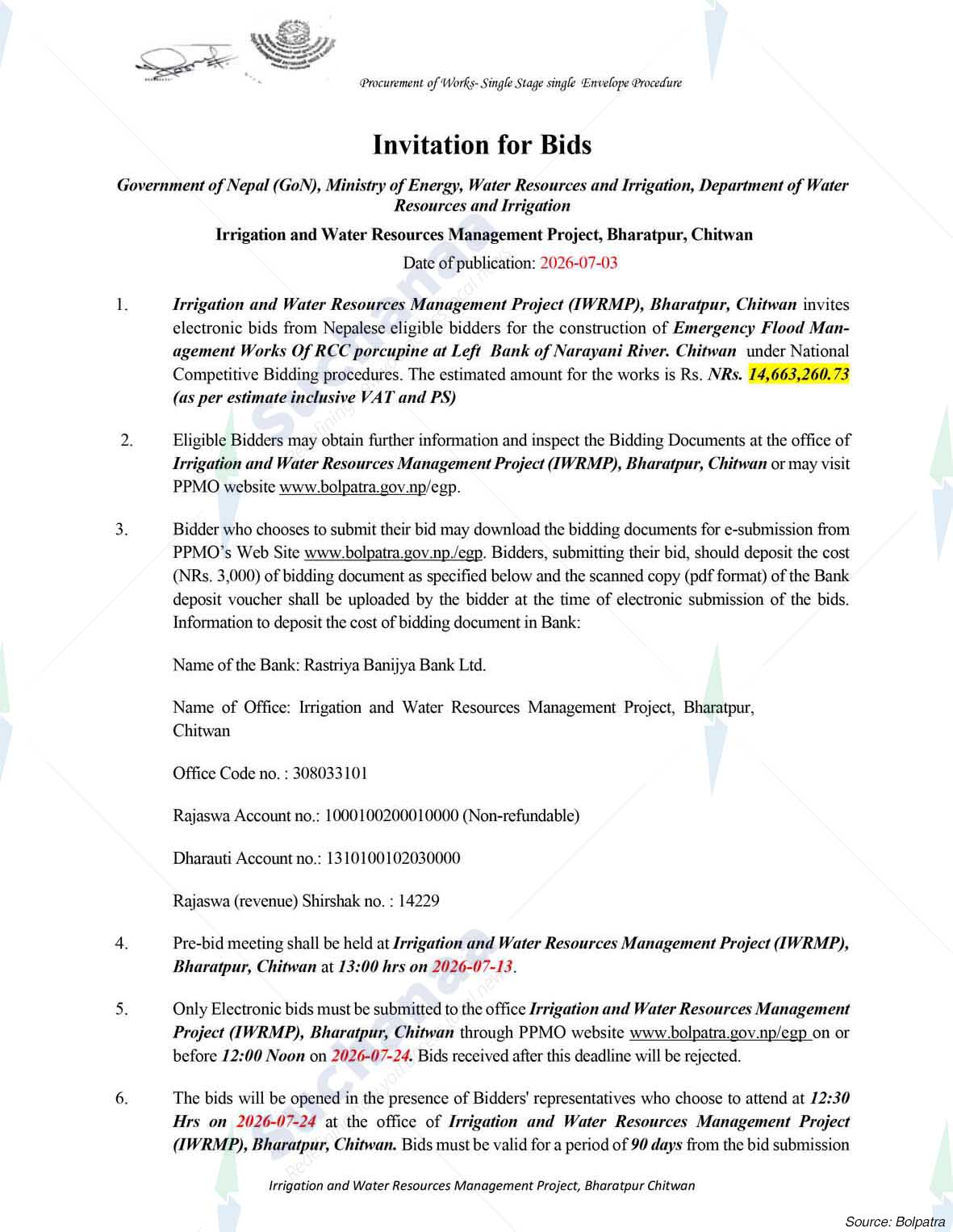Irrigation and Water Resources Management Project, Bharatpur, chitwan