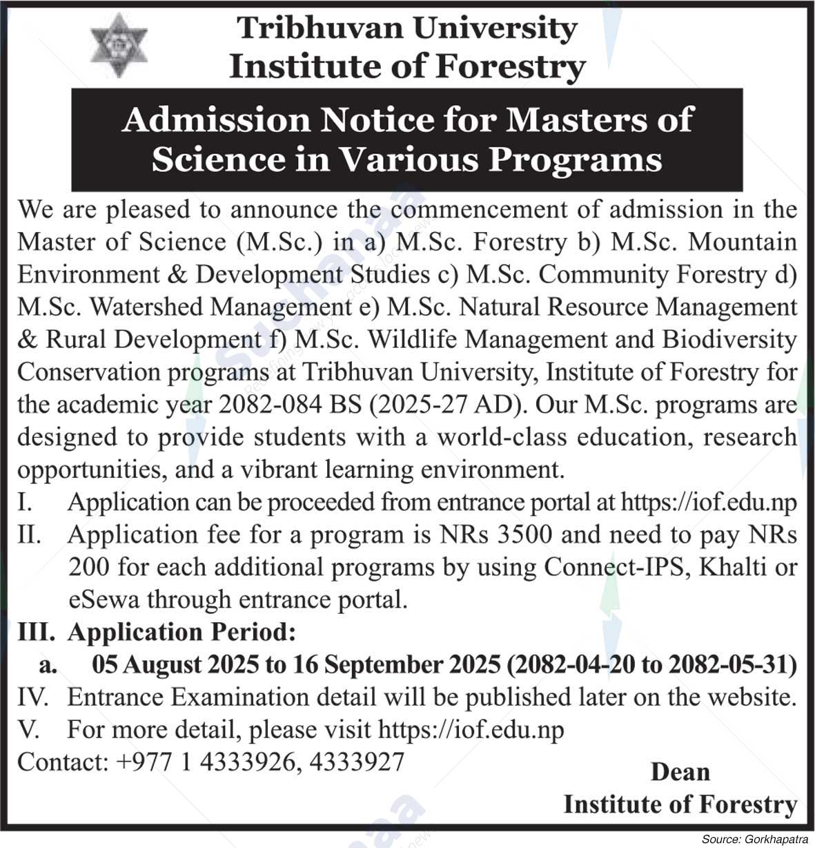 Tribhuvan University, Institute of Forestry