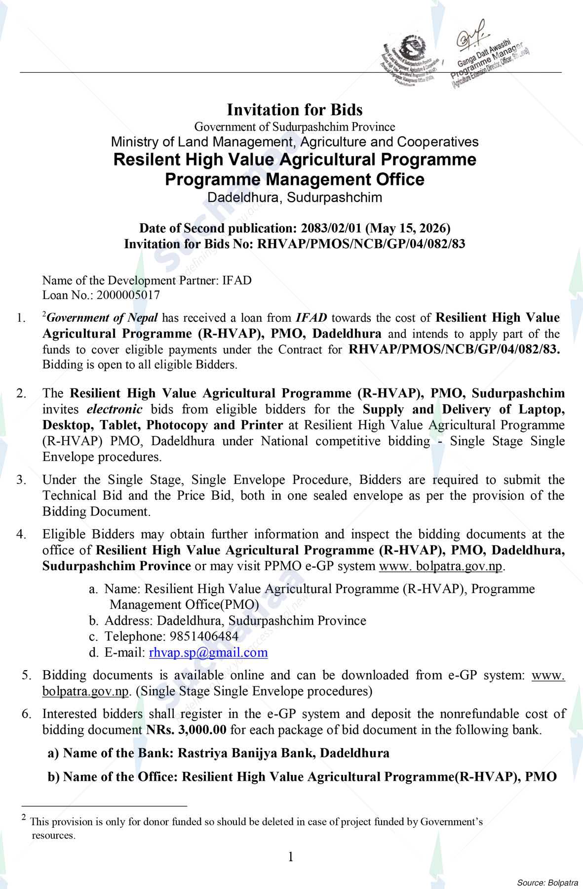 Resilient High Value Agriculture Program (RHVAP)