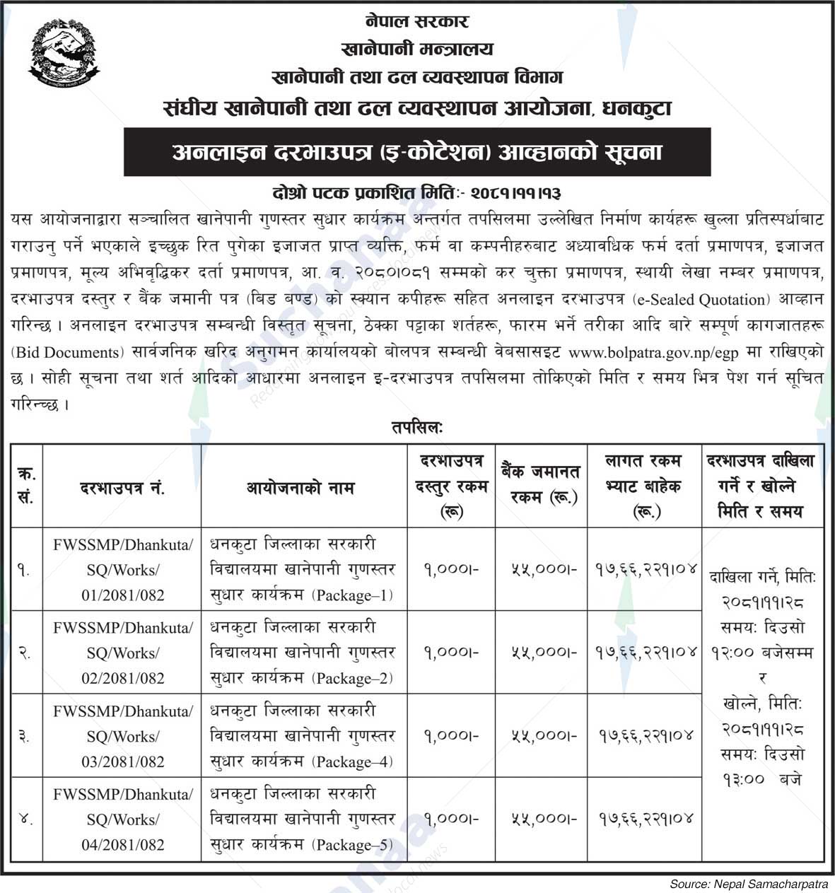 Federal Water Supply and Sewerage Management Project, Dhankuta