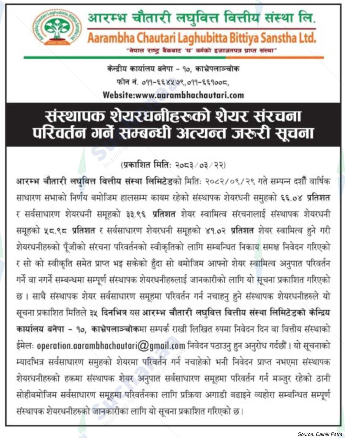 Aarambha Chautari Laghubitta Bittiya Sanstha Ltd.