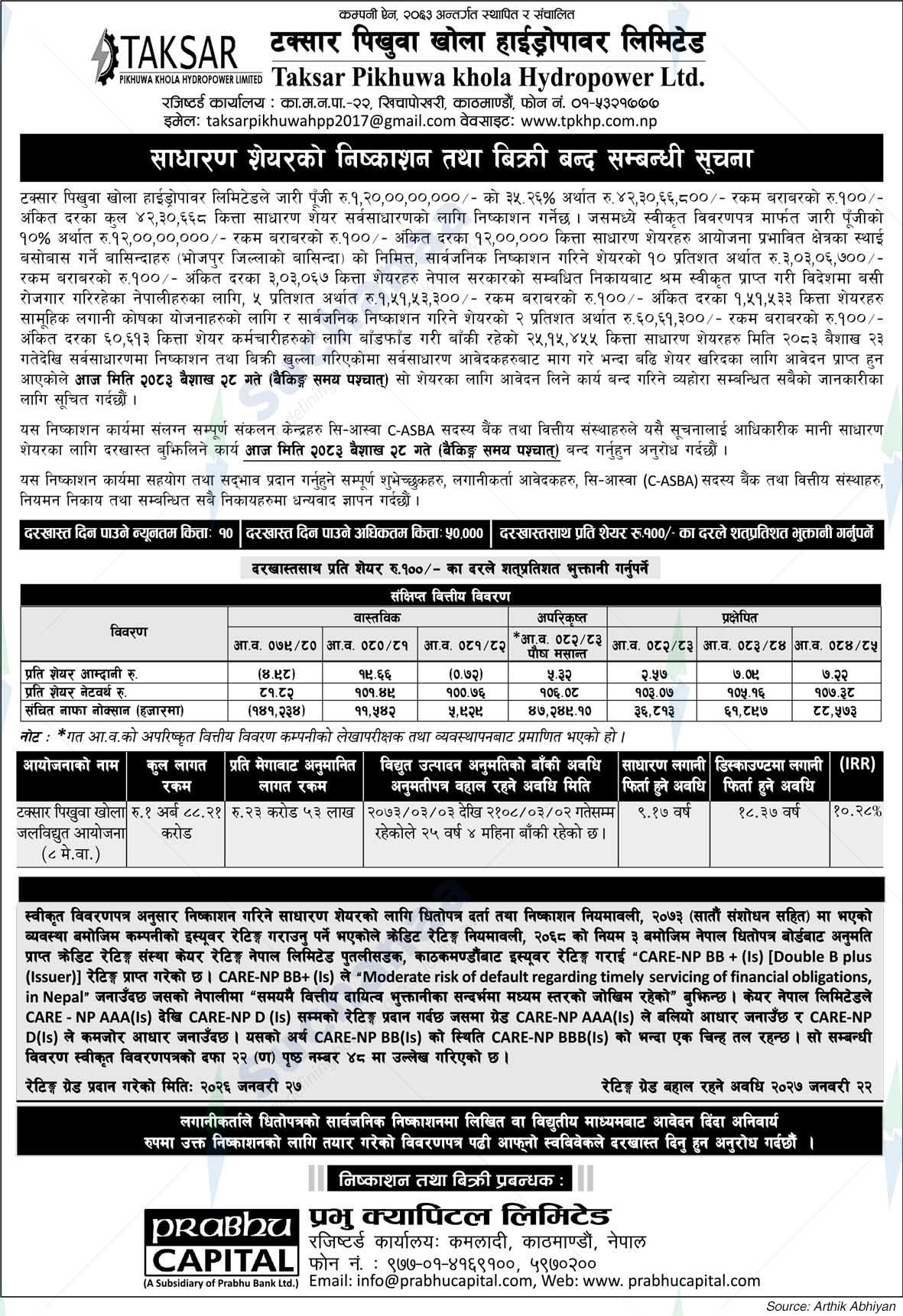 Taksar Pikhuwa Khola Hydropower Limited