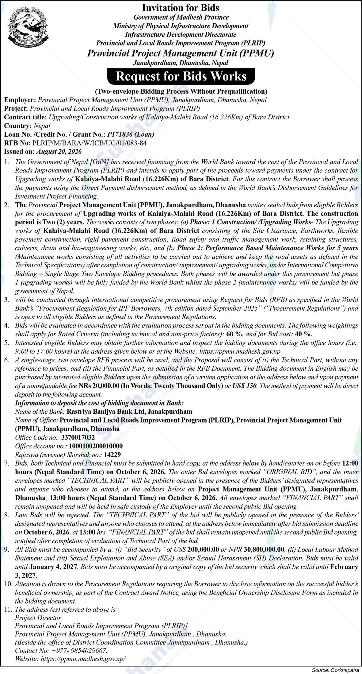 Ministry of Physical Infrastructure Development, Madhesh