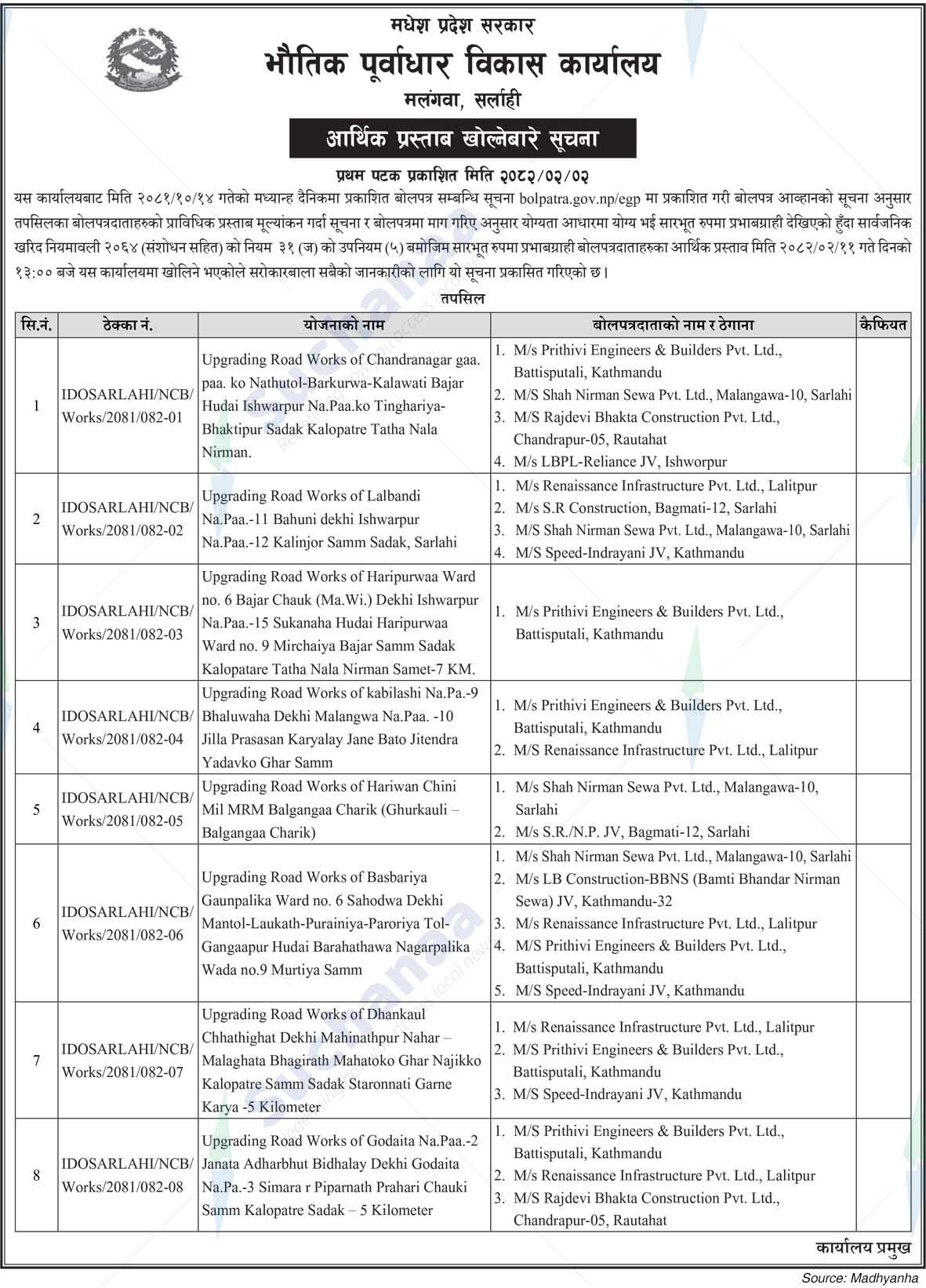 Physical Infrastructure Development Office, Malanga, Sarlahi