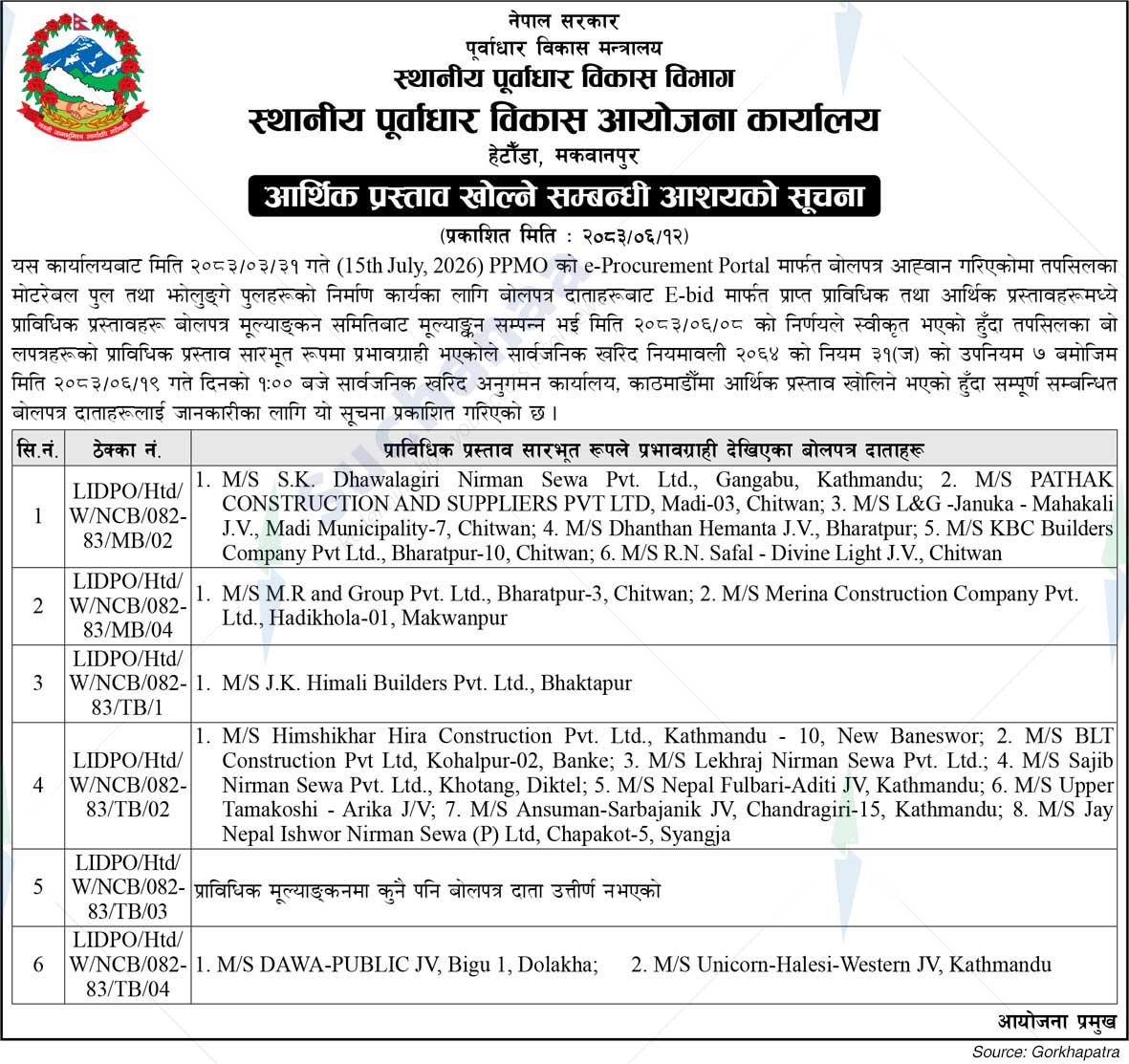 Local Infrastructure Development Project Office (LIDPO), Hetauda