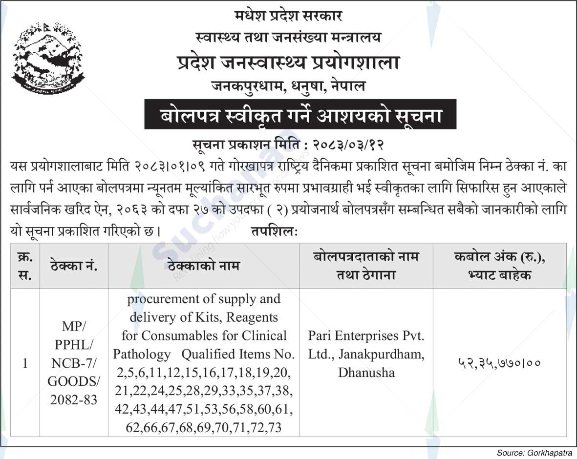 Provincial Public Health Laboratory, Dhanusha