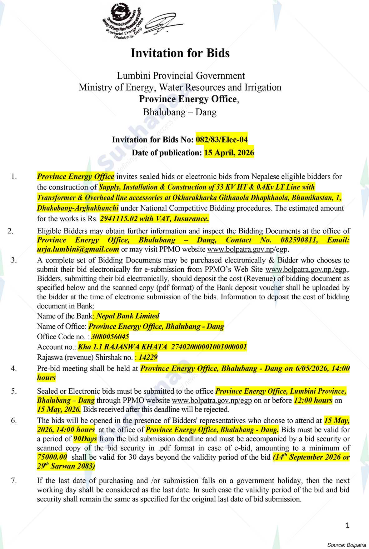 Provincial Energy Office, Bhalubang Dang