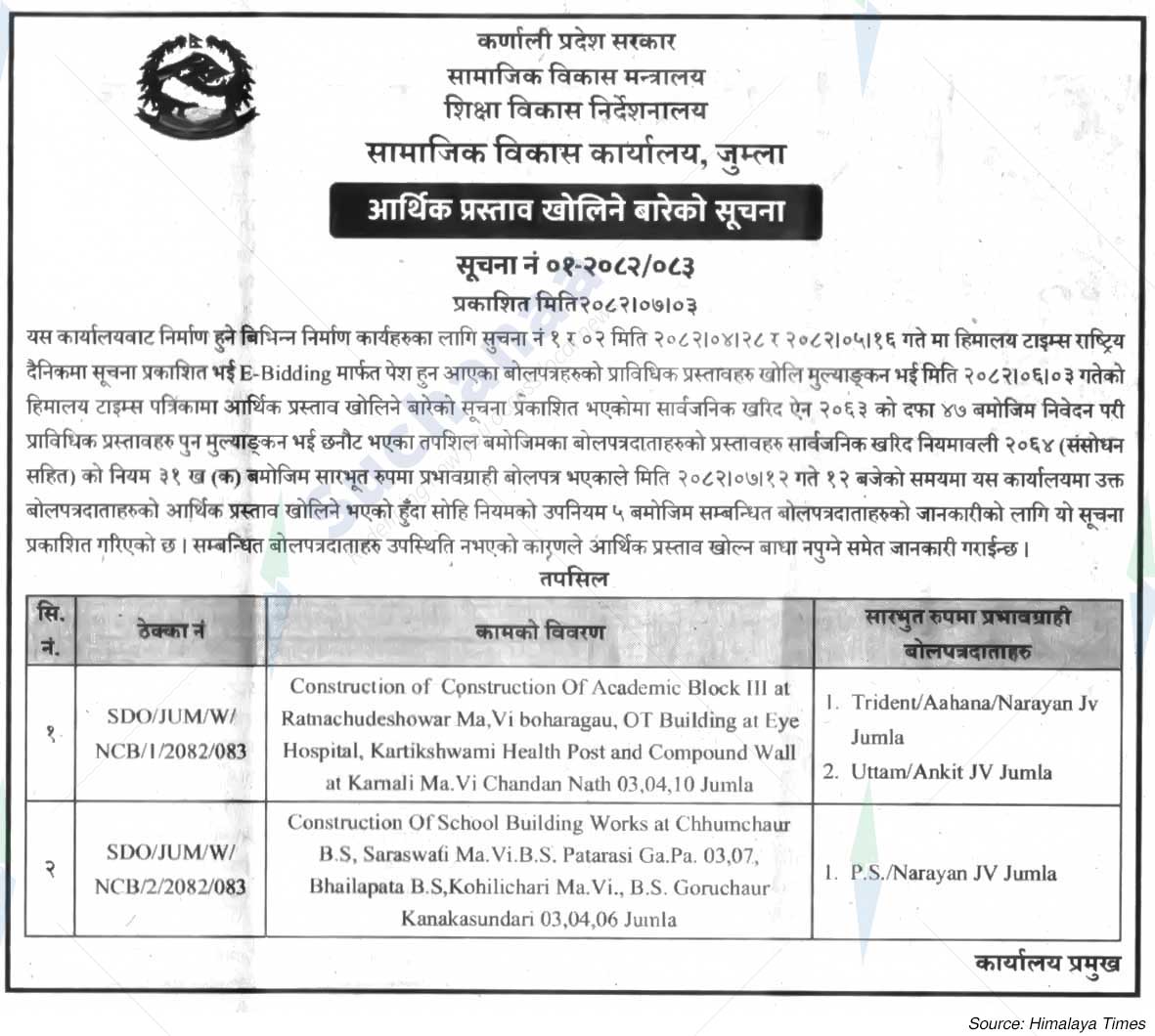 Social Development Office, Jumla