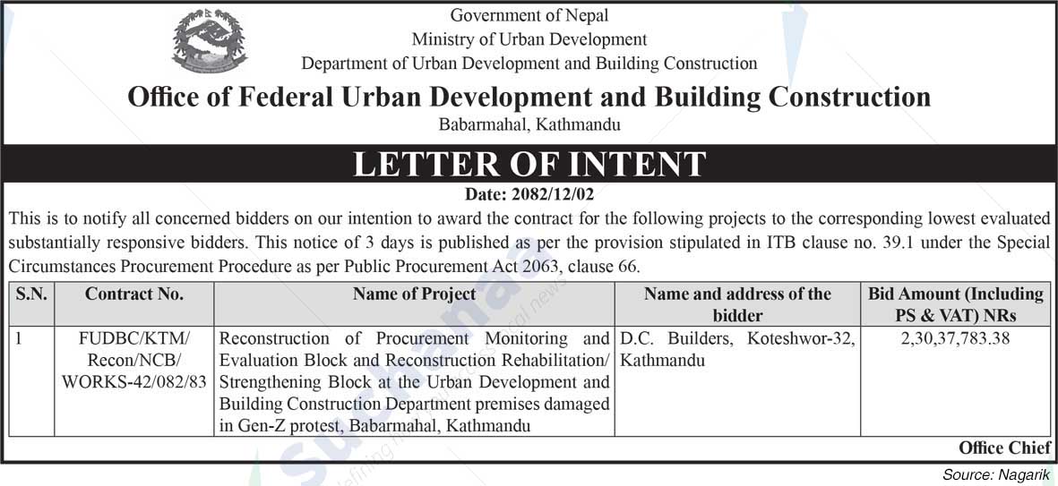 Office of Federal Urban Development and Building Construction, Kathmandu