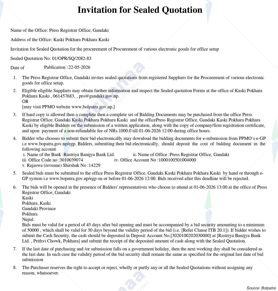 Press Registrar Office, Gandaki