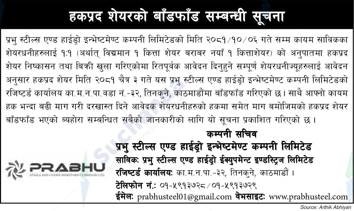 Prabhu Steel & Hydro Investment Company Limited