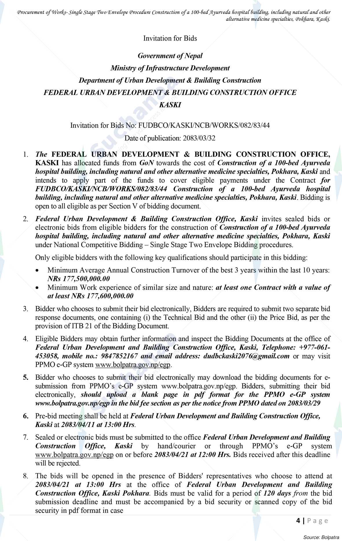 Federal Urban Development and Building Construction Office (FUDBCO), Kaski