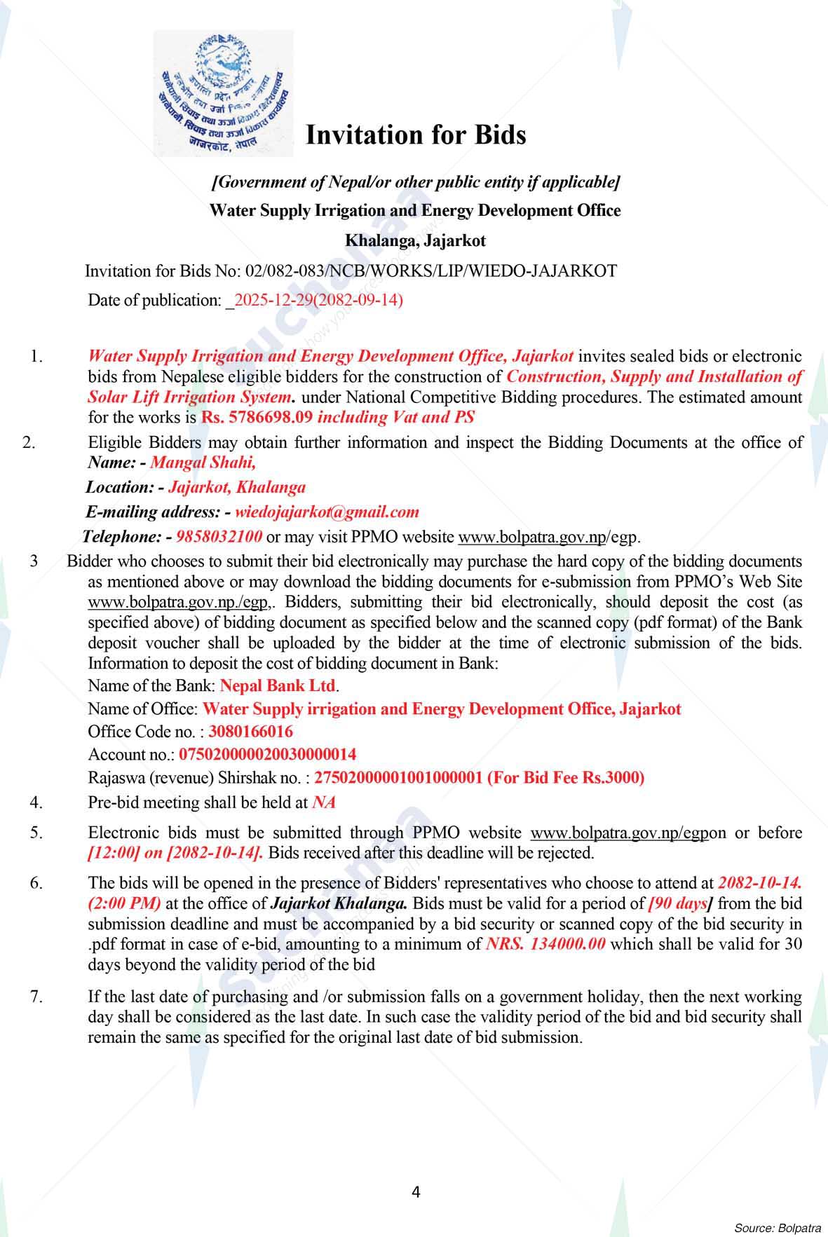Water Supply, Irrigation and Energy Development Office, Jajarkot