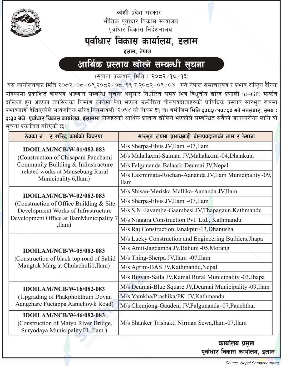 Infrastructure Development Office, Ilam