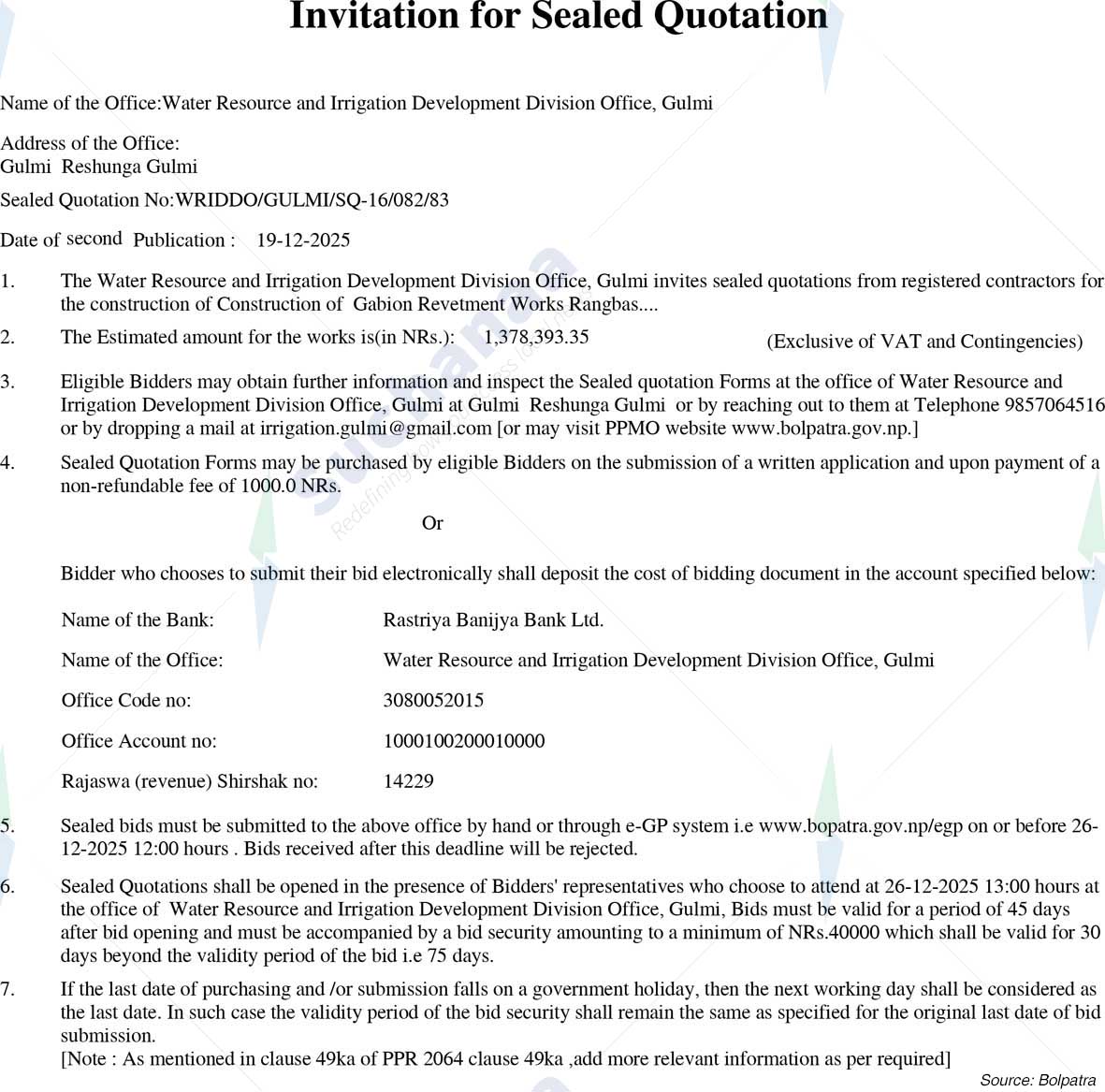 Water Resource and Irrigation Development Division Office, Gulmi