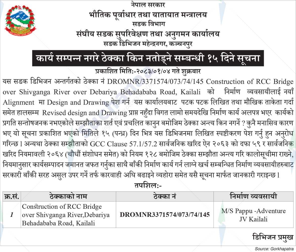 Road Division, Mahendranagar, Kanchanpur