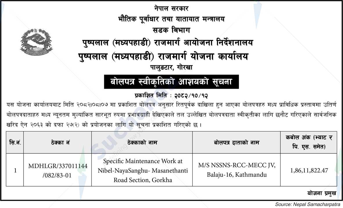 Pushpalal (Mid-Hill) Highway Planning Office Palungtar, Gorkha