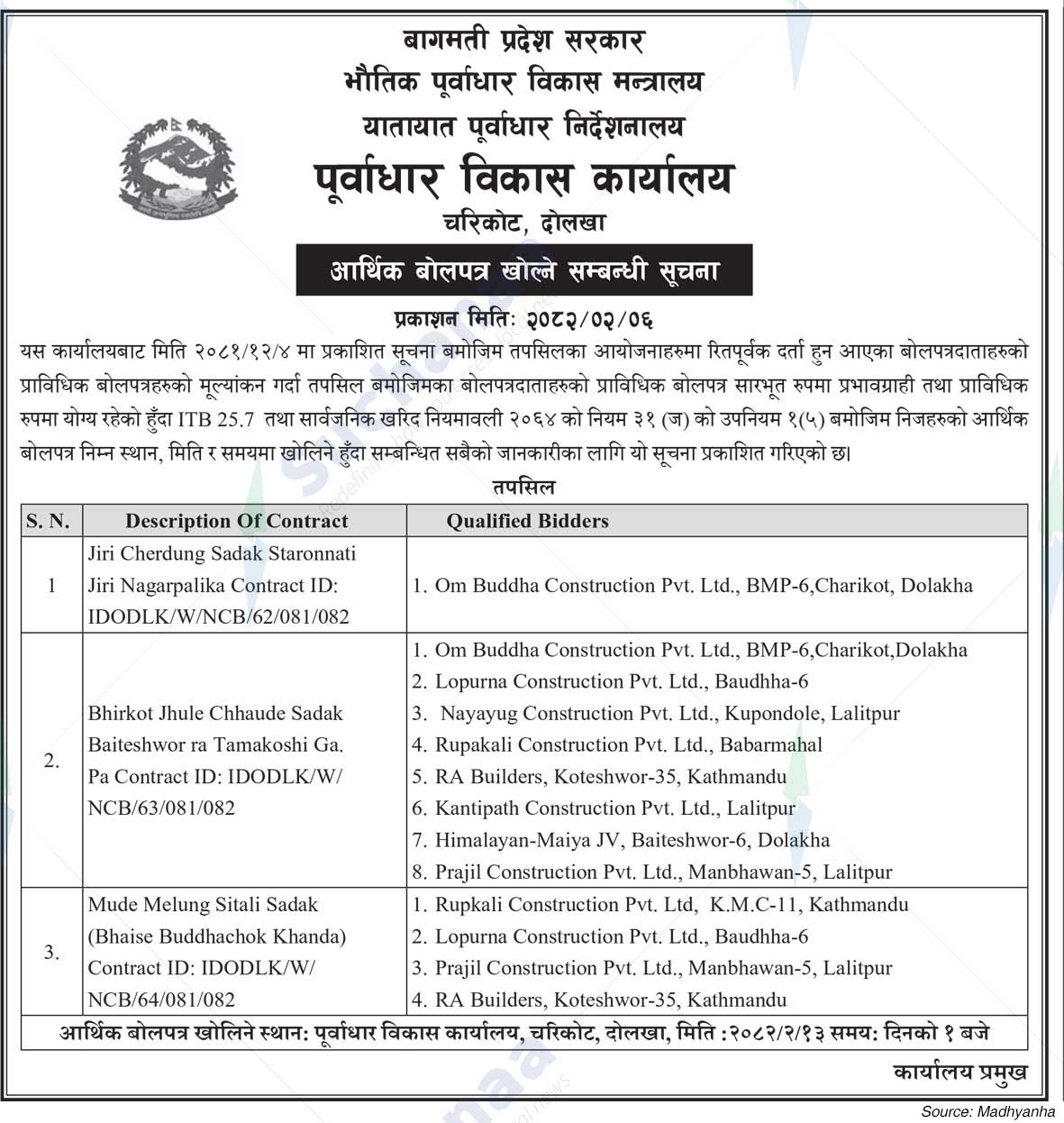 Infrastructure Development Office,  Charikot, Dolakha