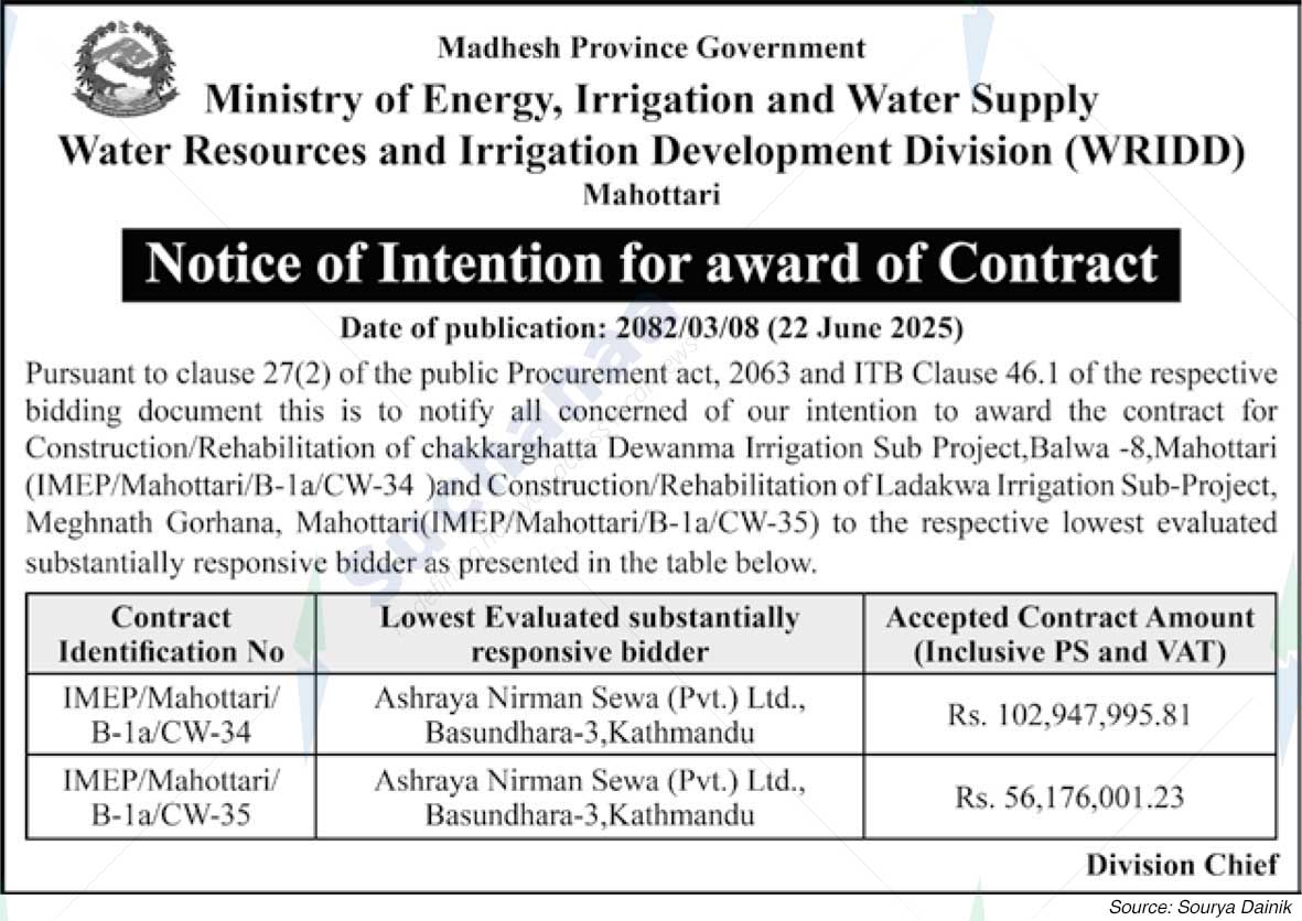Water Resources and Irrigation Development Division (WRIDD), Mahottari